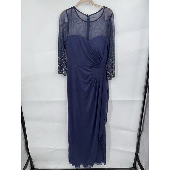 Alex Evenings Beaded Sleeve Maxi Dress Women 10 Purple Ruched Whimsical Feminine - Picture 1 of 11